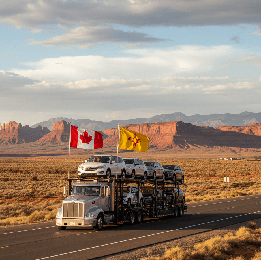 Open auto transport truck operating in or near New MExico