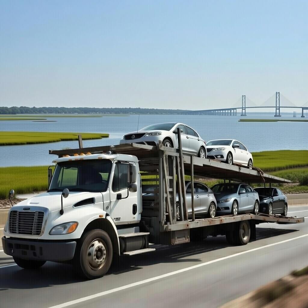 Open auto transport truck shipping vehicles between Maryland and Canada