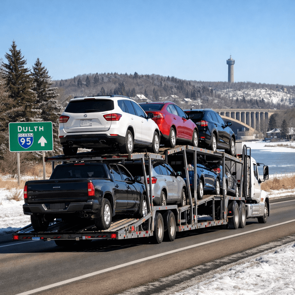 Open auto transport truck operating in or near Minnesota