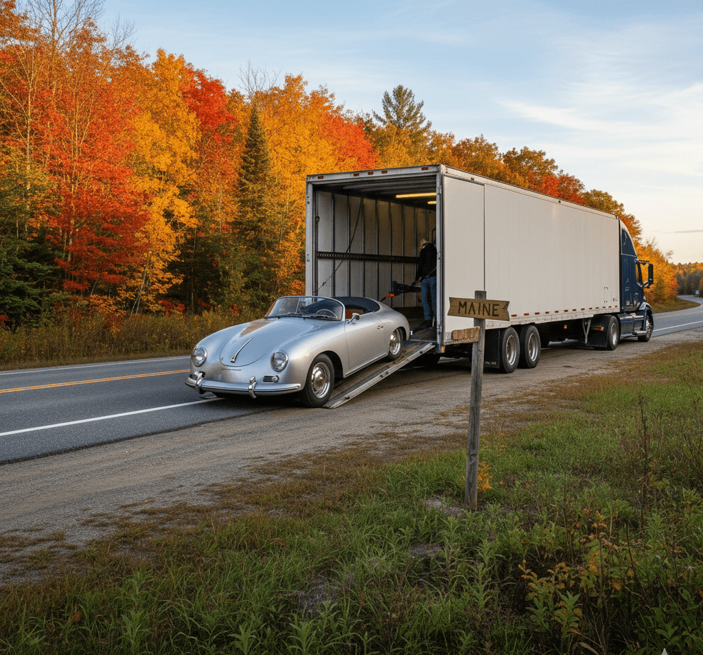 Enclosed auto transport truck operating in or near Maine