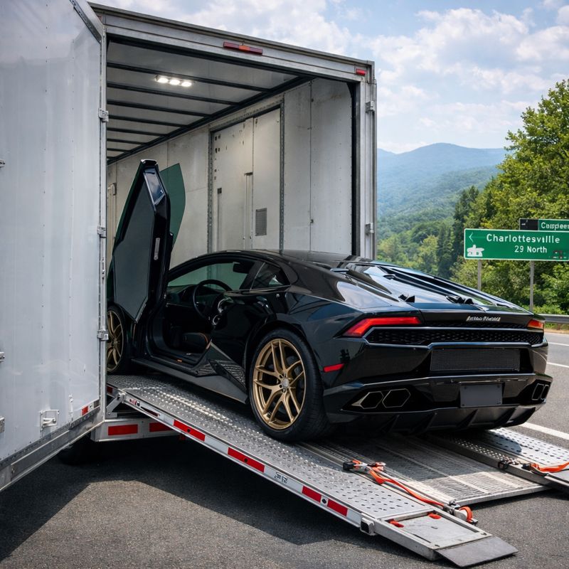 Enclosed auto transport truck shipping vehicles between Virginia and Canada