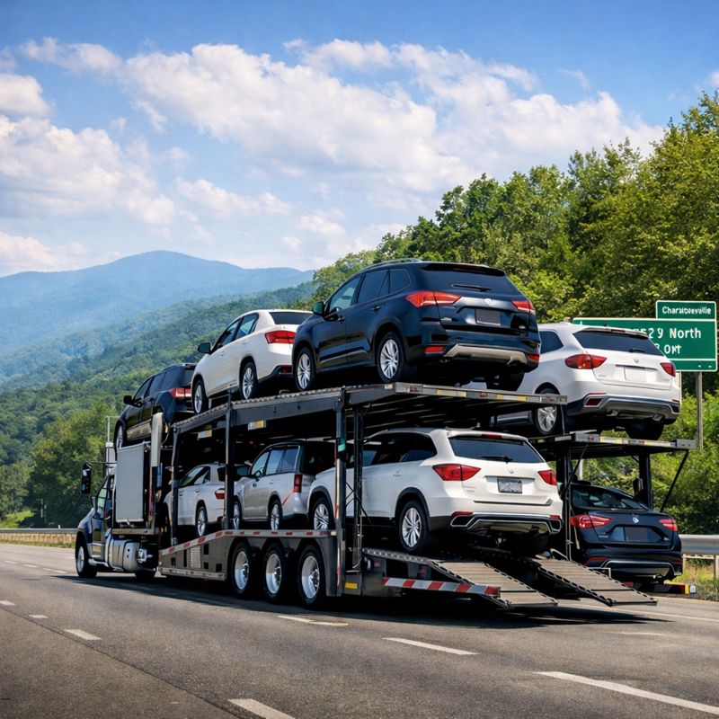 Open auto transport truck shipping vehicles between Virginia and Canada