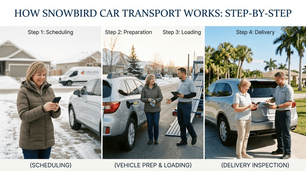 How snowbird car transport works step by step