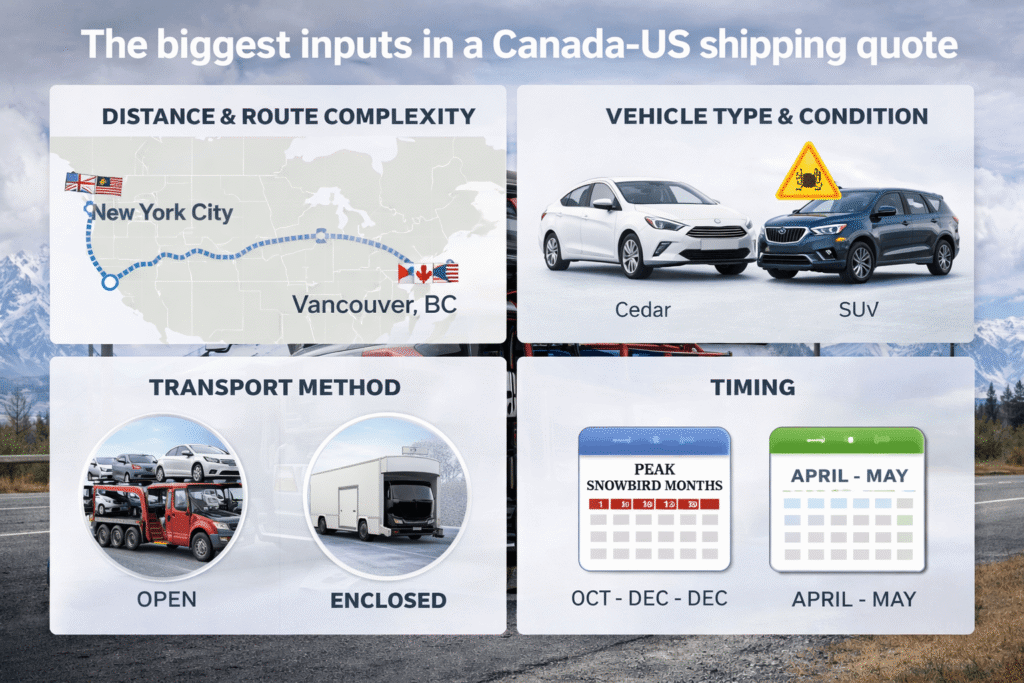 The biggest inputs in a Canada US shipping quote